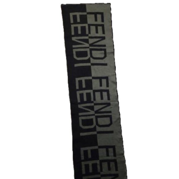 Luxury Vintage FENDI Black & Gray Inverted Logo Reversible Scarf - Picture 4 of 8